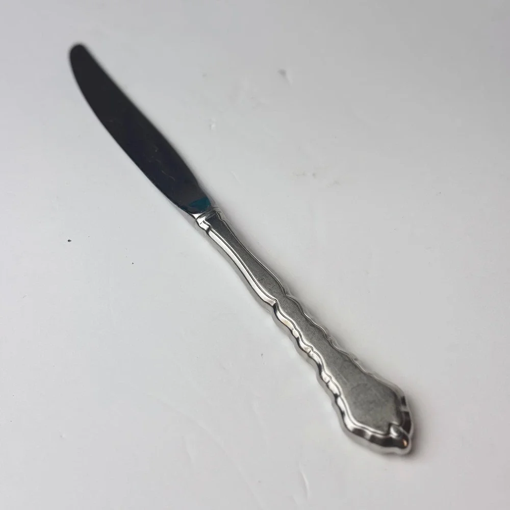 Oneida Michelangelo Stainless Steel Dinner Knife Vintage Ornate Scalloped 9.25in